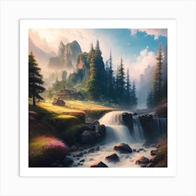 Waterfall In The Mountains 27 Art Print