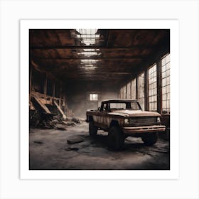 Old Truck In An Abandoned Building Art Print