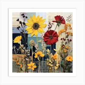 Sunflowers, Produce An Eclectic Collage Combining Calligraphy Textured Paint Swatches And Cut Out Elements Art Print