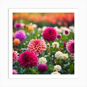 Dahlias In The Garden Art Print