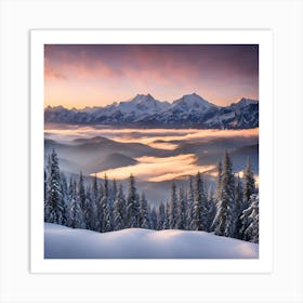 An Amazing Snowy Sunset in the Mountains Art Print