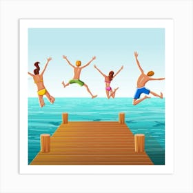 People Jumping At The Beach Art Print