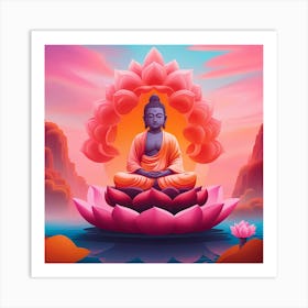 Buddha On Lotus 1 Art Print