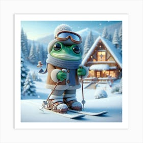 Frog On Skis Art Print