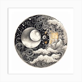 Moon And Waves 31 Art Print