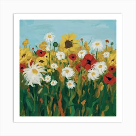 Sunflowers And Daisies Art Print