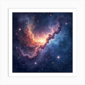 Galactic Nebulae In Watercolor With Luminous Stars 1 Art Print