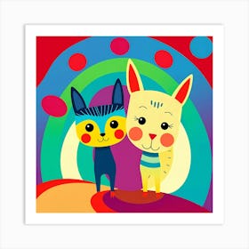 Two Cats And A Rainbow Art Print