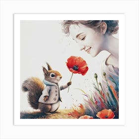 Squirrel And A Girl Art Print