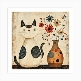 Cat With Flowers 21 Art Print