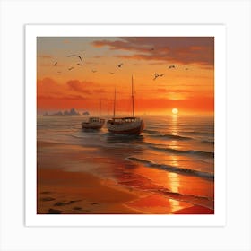 Default Picture An Enchanting Seaside Scene At Sunset With Wav 0 Art Print