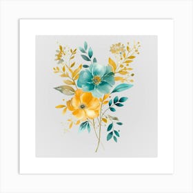 Watercolor Gold And Teal Bouquets 8 Art Print