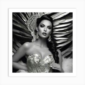 Sexy Woman In Feathers Art Print