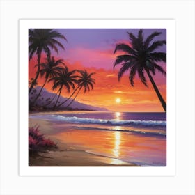 Sunset At The Beach paintings art print 4 Art Print