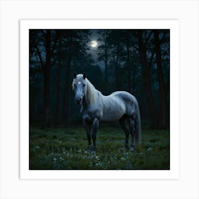 Horse In The Forest At Night 5 Art Print