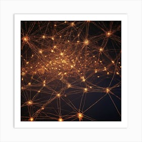 A Glowing Neural Network Of Interconnected Nodes In A Grid On A Dark Background 3 Art Print