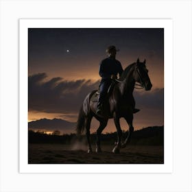 Horseback Riding At Night Art Print