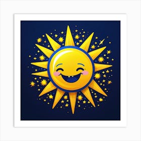 Lovely smiling sun on a blue gradient background 85 Art Print