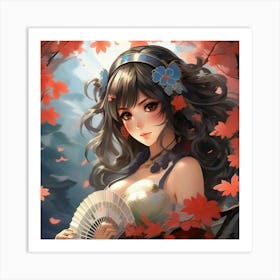 Japanese girl with fan 1 Art Print