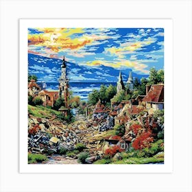 Village At Sunset Art Print