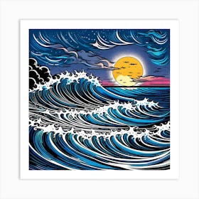 Mystical Ocean Under The Moonlight Art Print