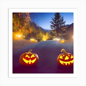 Halloween Pumpkins On The Road Art Print