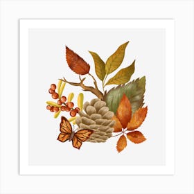 Pinecone with autumn leaves Art Print