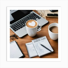 Coffee And Notebook On A Desk 1 Art Print