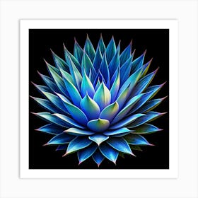 Blue Agave Plant Isolated On Black Background Art Print