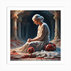 Woman Kneeling On The Ground Art Print