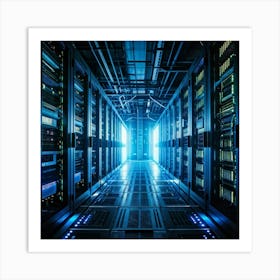 Advanced Data Center Interior Cabling Meticulously Organized In Vibrant Colors Rows Of Servers Wit (3) Art Print