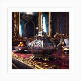 Gothic Silver Teapot with Orange fruits Art Print