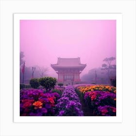 Asian Garden In The Fog Art Print