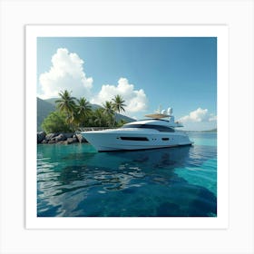 Private Yacht With Sleek Lines Anchored Near An Exotic Tropical Island 1 Art Print