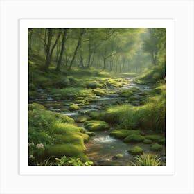 Tranquil stream in the woods  Art Print