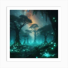 Forest With Glowing Trees Art Print