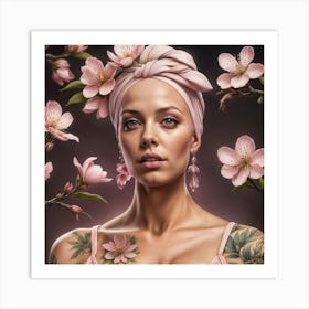 Tattooed Woman With Flowers Art Print