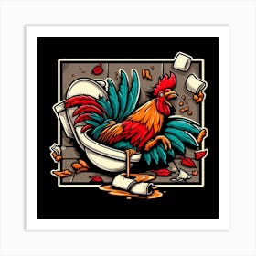 Rooster In The Toilet 2 Art Print