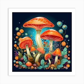 Mushrooms In The Garden 2 Art Print