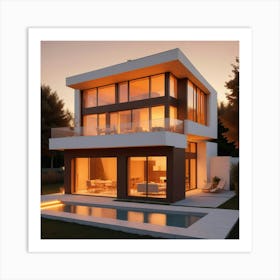 Modern House At Dusk 4 Art Print