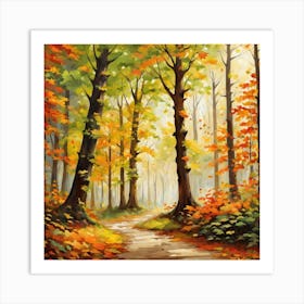 Forest In Autumn In Minimalist Style Square Composition 325 Art Print