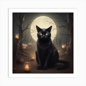 Black Cat In The Forest Art Print