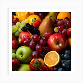 Fresh Fruits Apples Black Berries And Grapes Art Print