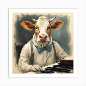 Cow Playing Piano 8 Art Print