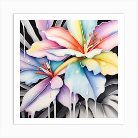 Rainbow Lilies Monochromatic Watercolor Art Print