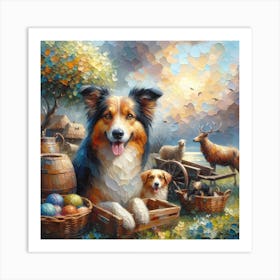 Dog With Baskets Art Print