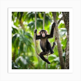 Monkey Hanging On A Rope Art Print