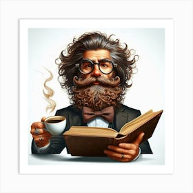 Bearded Man Reading A Book Art Print