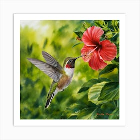 Enchanting Hummingbird: A Vibrant Garden Scene 5 Art Print