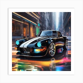 Black Sports Car In The City Art Print